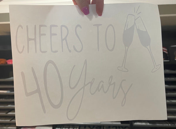 CHEERS TO 40 SCREEN PRINT-WHITE INK