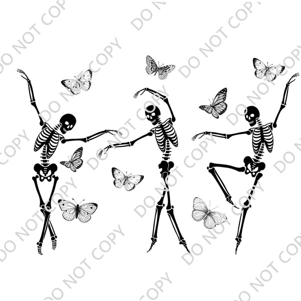 DANCING SKELETONS BLACK INK DTF PRINT-ADULT