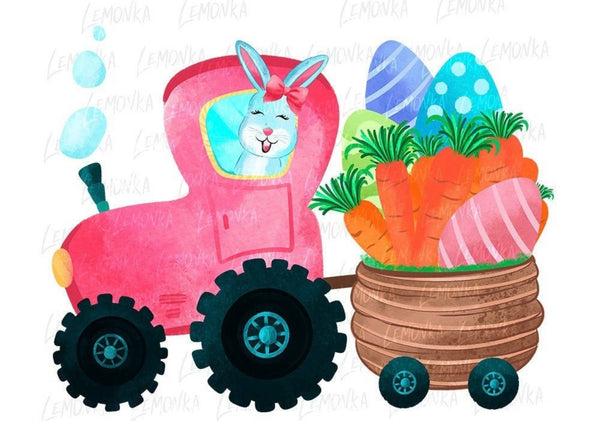 PINK TRACTOR BUNNY WITH EGGS DTF PRINT